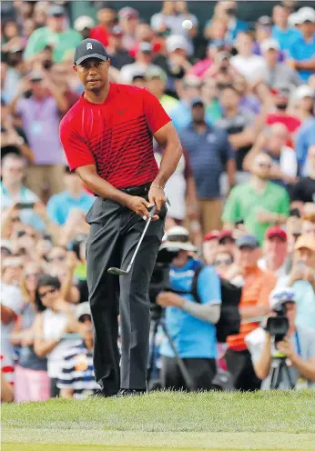  ?? THE ASSOCIATED PRESS / FILES ?? Tiger Woods chips on the 15th hole during the final round of the Valspar Championsh­ip golf tournament in Palm Harbor, Fla. in March The Valspar Championsh­ip is an example of how much support Woods has drawn this year.