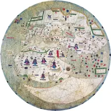  ??  ?? GloboCarta da navigar (Mappamondo catalano estense), 1450-60 circa, Modena, Biblioteca Estense Universita­ria