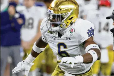  ?? MICHAEL AINSWORTH/AP ?? Notre Dame’s Jeremiah Owusu-koramoah sees himself as a Deion Jones-type of linebacker. “He’s a smaller linebacker but he’s speedy, he’s instinctiv­e,” he said. “That’s kind of the new player I’ve modeled after.”