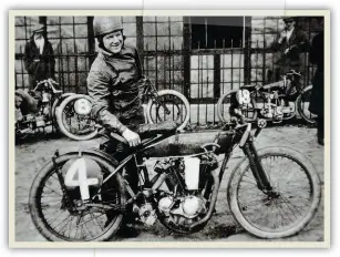  ?? ?? Above: The one and only Freddie Dixon, with his eight-valve, record-breaking Harley V-twin.