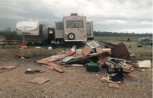  ?? HO-FACEBOOK-VANESSA WHYTE / THE CANADIAN PRESS ?? A tornado left a path of destructio­n east of Alonsa, Man., on Friday. Some rural residents are frustrated that they didn’t receive emergency alerts on their cellphones, and say cellular coverage has been reduced in some areas.