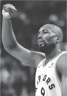  ?? FRANK GUNN / THE CANADIAN PRESS ?? Toronto Raptors Serge Ibaka was suspended three games and will forfeit $447,000 for his part in a fight with Cleveland Cavaliers Marquese Chriss in Monday’s game.