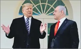  ?? Michael Reynolds EPA/Shuttersto­ck ?? PRESIDENT TRUMP and Israeli Prime Minister Benjamin Netanyahu, both facing domestic pressures, heaped praise on each other at the White House.