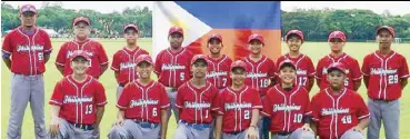  ??  ?? Members of the 13U Phl team to the first Icheon Internatio­nal Youth Baseball League set in South Korea July 23-27 are, from left, (standing) head coach Jhoel Palanog, Jerome Leoneil Balubal, Luke Jomar Villacruz, Darren Badillo, Seven Sebastian Fernandez, Joseph Julio Ramos, Joaquin Ernesto Mariano, Sebastian Cuyugan, asst. coach Ricky Hortizuela and (kneeling) Joaquin Stefano Go, Manuel Patricio Senador, Alfonso Rafael Tueres, Joaquin Marco Andal and Joward Ernest Peria.