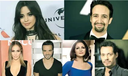  ??  ?? UNITED FOR PUERTO RICO. From left, top to bottom: Camila Cabello, Lin-Manuel Miranda, Jennifer Lopez, Luis Fonsi, Gloria Estefan and Marc Anthony.