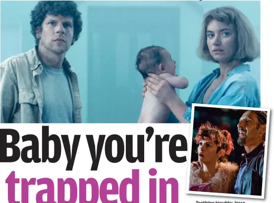  ??  ?? Teething trouble: Jesse Eisenberg and Imogen Poots in Vivarium and (inset) Audrey Tautou and John Turturro in The Jesus Rolls