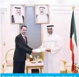  ??  ?? Kuwaiti Prime Minister His Highness Sheikh Jaber Mubarak AlHamad Al-Sabah receives an invitation from Jordanian Prime Minister Omar Razzaz to visit Jordan.
