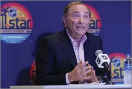  ?? LYNNE SLADKY — THE ASSOCIATED PRESS ?? NHL commission­er Gary Bettman speaks before the NHL All-Star game Saturday in Sunrise, Fla.