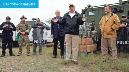  ?? EVAN VUCCI/AP ?? Texas Sens. John Cornyn, left, and Ted Cruz join President Donald Trump on a border tour Thursday.