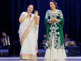  ?? — PTI ?? Lok Sabha Speaker Sumitra Mahajan and MP Hema Malini at India-Georgia cultural ‘SYNERGY’ event in New Delhi on Sunday.