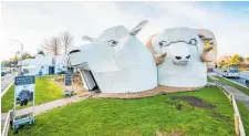  ??  ?? Tirau’s main street boasts giant corrugated farmyard sculptures (left), while Matamata’s Hobbiton (right) is a massive tourist drawcard.