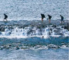  ??  ?? Migrants cross the Evros River as they walk toward Turkey’s Pazarkule border crossing with Greece’s Kastanies near the Turkish town of Edirne, on Tuesday.