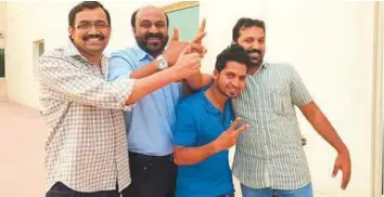  ??  ?? ■ Aneesh Kumar Kannan, John Varughese, Manu Karunakara­n and Suneer Kuyyeri Meethal won Abu Dhabi Big Ticket raffle along with four other friends