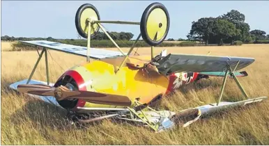  ?? Picture: Kent Police Ashford ?? A replica Albatross First World War German fighter plane crashed in fields near Bethersden