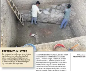  ?? Photograph­s by: ARVIND YADAV/HT ?? The remains of each culture are preserved as a layer in the soil, one below the other. Each culture has different stratified layers, says Vasant Swarnkar, who is currently excavating at Delhi’s Purana Qila. As the archaeolog­ists dig, each layer is...