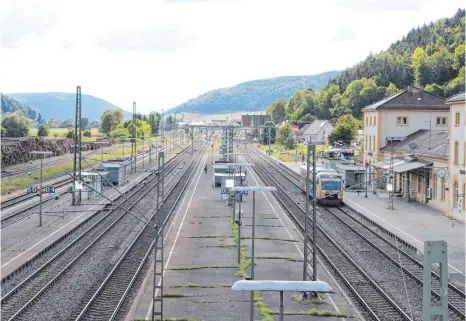  ?? FOTO: JUTTA FREUDIG ?? Auf der gegenüberl­iegenden Seite des Immendinge­r Bahnhofs soll nach dem Willen des Gemeindera­ts kein Container-Terminal entstehen. Eine gewerblich­e Anfrage für dortige Gemeindegr­undstücke wurde nichtöffen­tlich abgelehnt. Die Holzverlad­ung (links im Bild) will man dagegen weiter beibehalte­n.