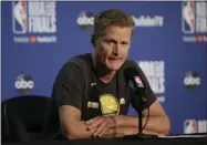  ?? BEN MARGOT - THE ASSOCIATED PRESS ?? FILE - In this June 5, 2019, file photo, Golden State Warriors head coach Steve Kerr speaks at a news conference after Game 3 of basketball’s NBA Finals against the Toronto Raptors in Oakland, Calif.