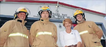  ??  ?? Open door policy: Titahi Bay volunteer firefighte­rs Glenn Henderson, Sean Malone and Jono Meadowcrof­t are welcoming the community this Saturday to an emergency awareness day organised by Paula Birnie.