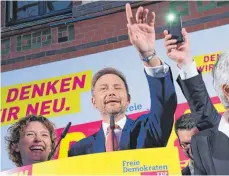  ?? FOTO: DPA ?? Freude über das Comeback: FDP-Spitzenman­n Christian Lindner im HansDietri­ch-Genscher-Haus in Berlin.