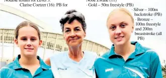  ?? ?? Stingrays coach Linda Joubert with Kacey Hughes and Jana Naude