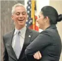  ?? SUN-TIMES FILES ?? Mayor Rahm Emanuel and then-City Clerk Susana Mendoza share a laugh at a Council meeting in 2015.