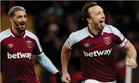  ?? Photograph: Andrew Couldridge/Action Images/Reuters ?? Said Benrahma and Mark Noble both get on the score sheet for West Ham.