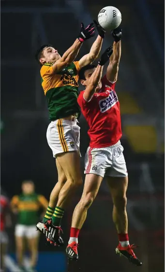  ?? Photo by Eóin Noonan / Sportsfile ?? Elite no more: Cork’s John O’Rourke and Kerry’s Gavin White in action during their Munster championsh­ip semi-final last November