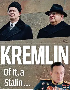  ??  ?? Stalin’s henchmen (from left): Michael Palin, Jeffrey Tambor, Rupert Friend, Steve Buscemi and Simon Russell Beale and, inset, Jason Isaacs