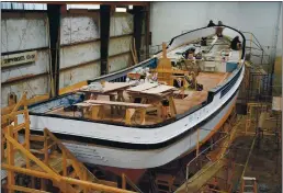  ?? PHOTOS COURTESY OF WESTERN FLYER FOUNDATION ?? In January the Western Flyer’s wheelhouse or cabin is set to be lifted back onto the hull.