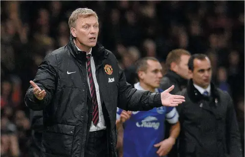  ?? ANDREW YATES / AGENCE FRANCE-PRESSE ?? Manchester United’s manager, David Moyes, reacts during the English Premier League match between Manchester United and Everton at Old Trafford in Manchester, northwest England on Wednesday. Everton won 1-0.