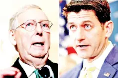  ??  ?? A combinatio­n photo shows McConnell (left) and Ryan speaking on Capitol Hill in Washington, US. — Reuters photo