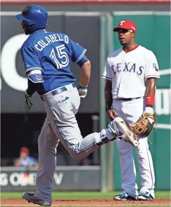  ?? TIM HEITMAN, USA TODAY SPORTS ?? First baseman Chris Colabello helped the Blue Jays get out to an early lead with his solo home run in the first inning.