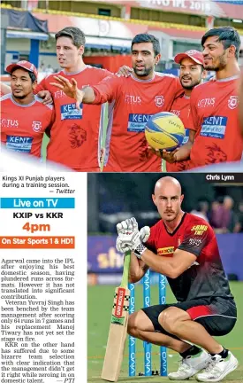  ??  ?? Kings XI Punjab players during a training session. — Twitter Chris Lynn