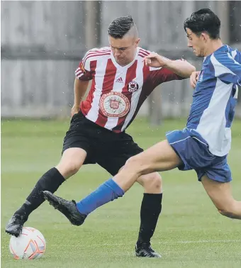  ??  ?? Sunderland West End (red and white) battle against Jarrow in the Wearside League last week