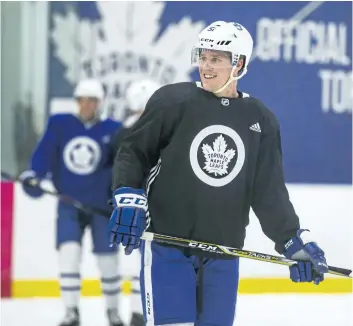  ?? ERNEST DOROSZUK/ POSTMEDIA NETWORK FILES ?? Jake Gardiner takes part in a Toronto Maple Leafs practice in January. Gardiner has 13 assists in the past nine games, during which his Maple Leafs have a record of 6- 2- 1.