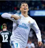  ?? AP ?? Cristiano Ronaldo celebra uno de sus dos goles en la jornada de ayer ante el PSG.