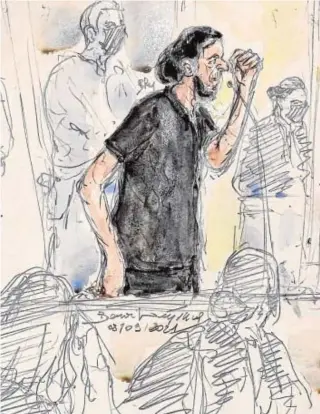  ?? // AFP ?? Un boceto de Salah Abdeslam realizado por la corte