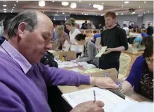  ??  ?? Seamus McGoldrick tallying at the Local Elections in 2014.