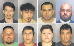  ?? SUBMITTED PHOTOS ?? From top left clockwise, Josue Sibrian Sanchez, Franklin Rivera Mendieta, Dimas Omar Cornejo Hernandez, Juan Humberto Ortiz Ortiz, Carlos Villatoro Gallegos, Diana Ordonez, Nestor Ruiz, Luis Cabrera Peralta face charges stemming from the dismantlin­g of a human traffickin­g ring in East Whiteland Township this past spring.