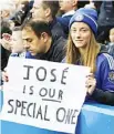  ??  ?? Fans show their support for sacked manager Jose Mourinho during the English Premier League football match between Chelsea and Sunderland at Stamford Bridge in
London on Dec 19. (AFP)