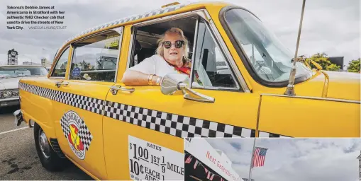  ?? VANESSA LAURIE/STUFF VANESSA LAURIE/STUFF ?? Tokoroa’s Debbie James at Americarna in Stratford with her authentic 1982 Checker cab that used to drive the streets of New York City.
Right, Americarna proved as popular as ever in Stratford.