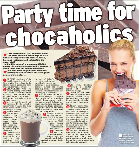  ??  ?? ®ÊBEST BAR NONE: Brits eat more than 660,000 tonnes of choccy every year