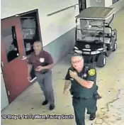  ?? BROWARD SHERIFF'S OFFICE/COURTESY ?? A frame grab from surveillan­ce video shows Scot Peterson, center, the Parkland school’s former resource officer.