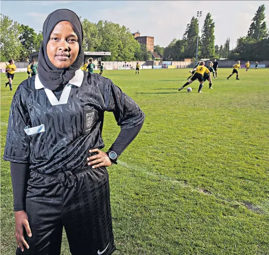  ??  ?? Blazing a trail: Jawahir Jewels (above, and in action at Dulwich Hamlet’s ground, top right) hopes to referee in the Women’s Premier League