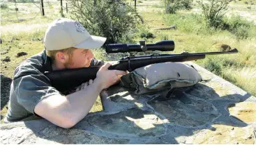  ??  ?? The Heym SR-21 was very comfortabl­e to use from the bench. This picture shows profession­al hunter Sean Viljoen firing the rifle, loaded with 150gr PMP factory loads.