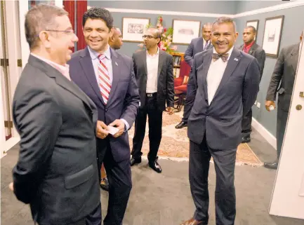  ?? Photo: Jone Luvenitoga ?? Attorney-General Aiyaz Sayed-Khaiyum, the Acting Prime Minister, with Minister for Industry, Trade, Tourism, Lands and Mineral Resources Faiyaz Koya during the launch of the IFC-DFAT Fiji Trade Partnershi­p event at the Grand Pacific Hotel on May 25,...