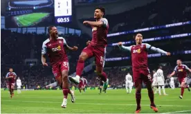  ?? Marc Atkins/Getty Images ?? Ollie Watkins celebrates scoring Aston Villa’s second goal at Tottenham. Photograph: