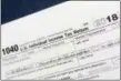  ?? MARK LENNIHAN — THE ASSOCIATED PRESS, FILE ?? This file photo shows a portion of the 1040 U.S. Individual Income Tax Return form.