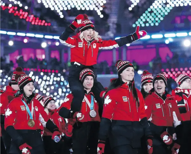  ?? MADDIE MEYER / GETTY IMAGES ?? Team Canada in the Parade of Athletes during the closing ceremony Sunday of the Pyeongchan­g 2018 Winter Olympic Games in South Korea.