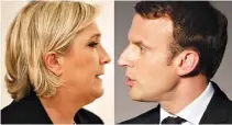  ??  ?? A COMBINATIO­N picture shows portraits of Marine Le Pen (L), French National Front (FN) political party leader, and Emmanuel Macron, head of the political movement En Marche!, (Onwards!).